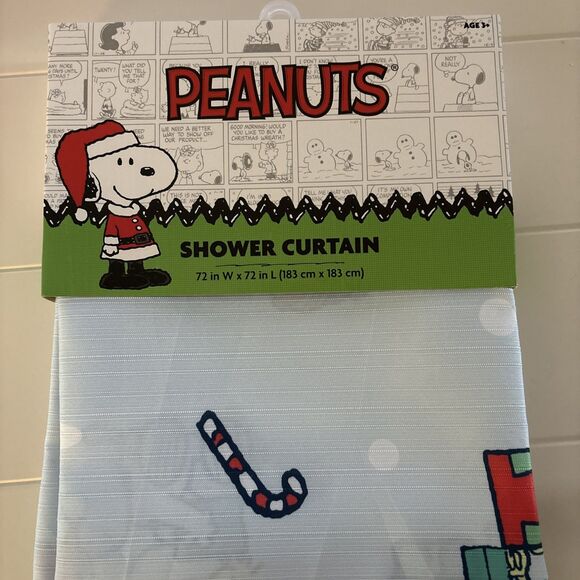 Peanuts Snoopy Christmas Holiday Fabric Shower Curtain 72 In w X 72 In L - Picture 6 of 8